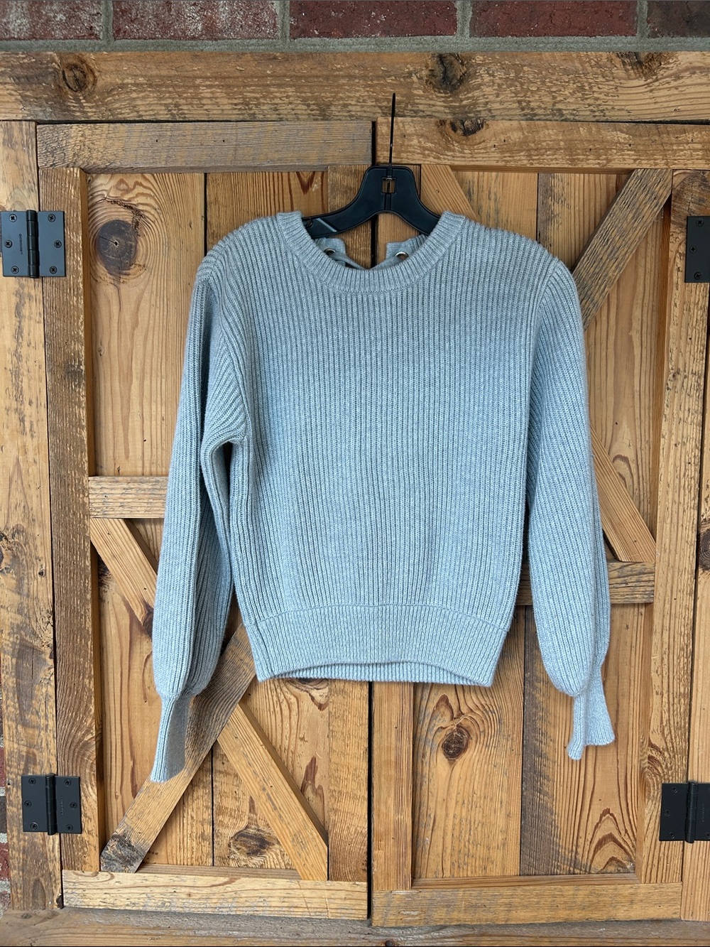 Philosophy Light Gray Ribbed Crewneck Sweater with tie back sz-S like new